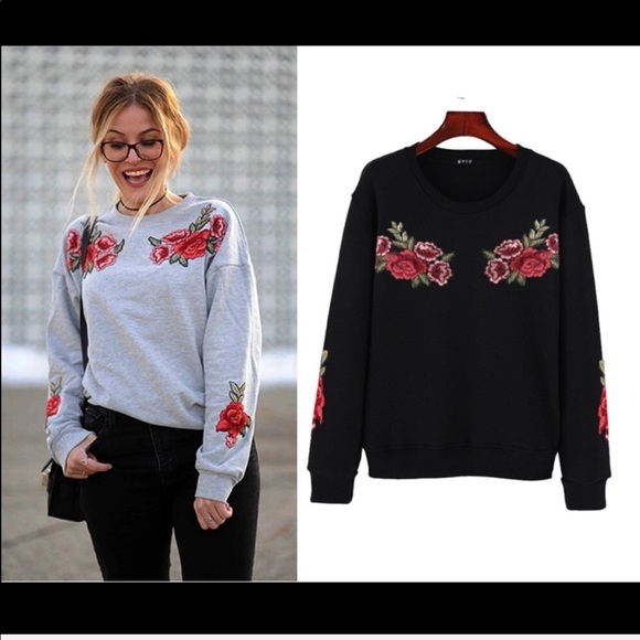 Tops - Boutique long sleeve embroidered floral sweatshirt